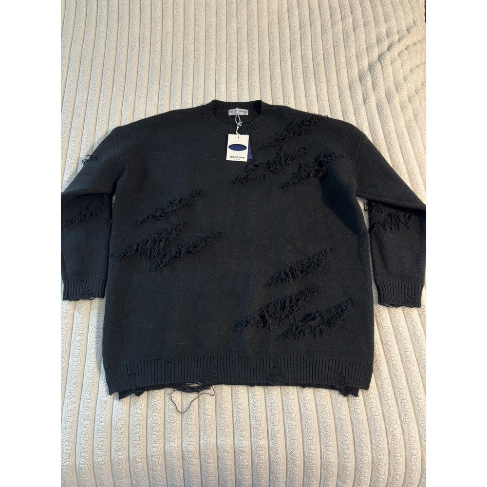 NWT Aelfric Eden Distressed Fringe Crewneck Heavyweight sweater men’s 2XL black